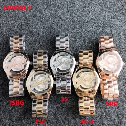 GUESS watch circular minimalist dial steel strap