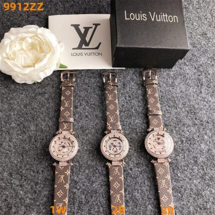 LV watch with a round high-end diamond dial and leather strap