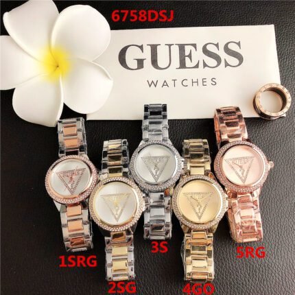GUESS watch circular minimalist diamond dial steel strap