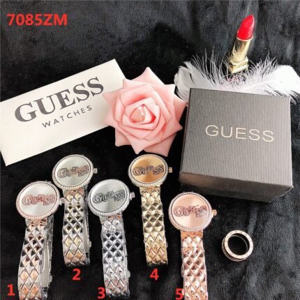GUESS watch circular minimalist diamond dial steel strap