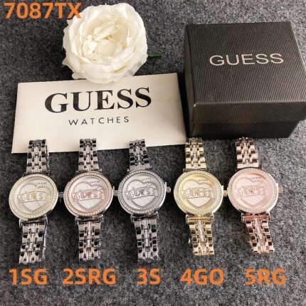 GUESS watch circular minimalist diamond dial steel strap