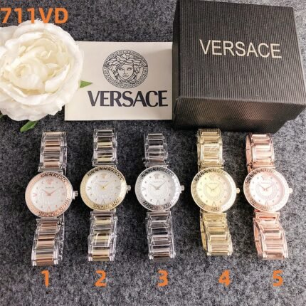 Versace watch circular minimalist dial with metal steel strip