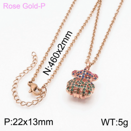 Tous stainless steel metal colored gemstone teddy bear frame decoration pendant necklace