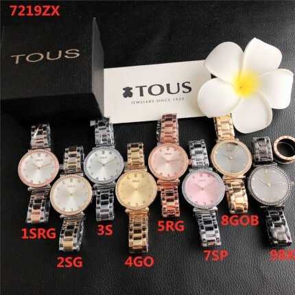 TOUS watch with round peach silk pattern, simple diamond inlaid dial, metal steel band