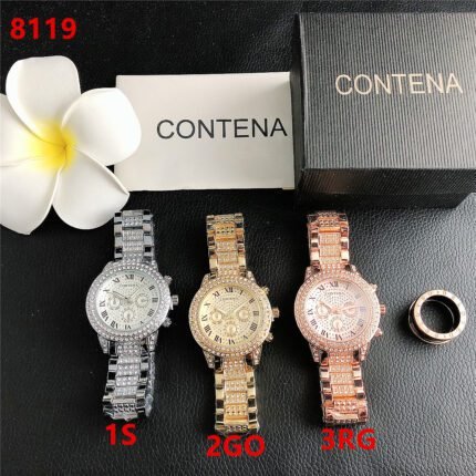 CONTANA watch with round diamond bezel and premium dial with steel band