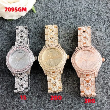 GUESS watch circular minimalist diamond dial steel strap