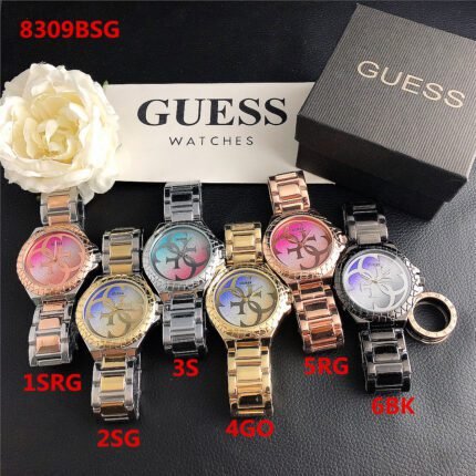 GUESS watch circular minimalist dial steel strap