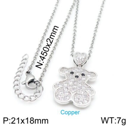 TOUS Multi color stainless steel material teddy bear gemstone necklace pendant