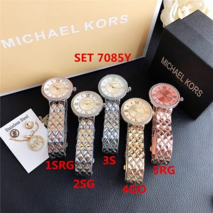 MK watch circular minimalist dial metal strap