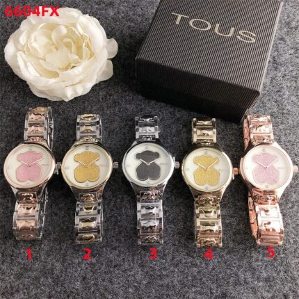 TOUS Watch Circular Big Peach Silk Bear Pattern dial Metal Steel Band Multiple Style Choices