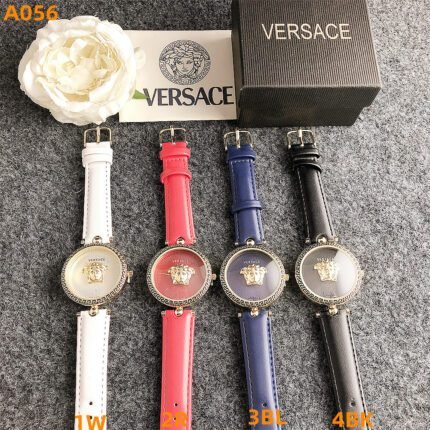 VERSACE watch circular minimalist dial leather strap