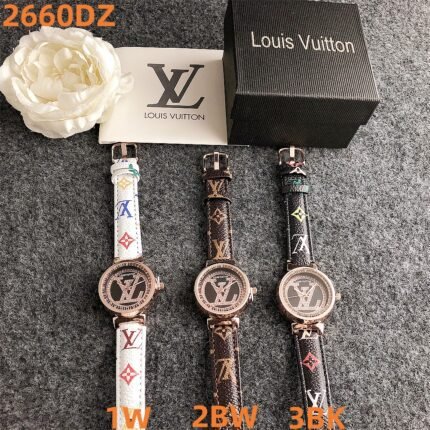 LV watch with a round high-end diamond dial and leather strap