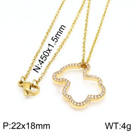 TOUS　spanish Bear Stainless Steel Transparent Gemstone Edge Necklace Pendant