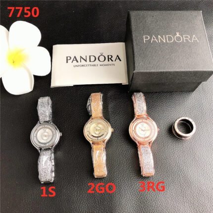 PANDORA watch circular minimalist diamond dial metal strap