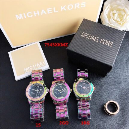 MK watch circular minimalist dial metal strap