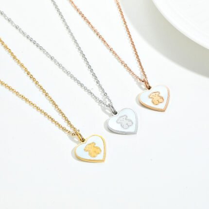 Tous stainless steel heart-shaped Spanish bear necklace pendant