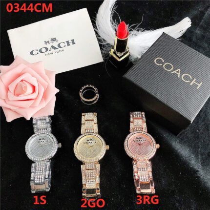 COACH watch with round high-end diamond dial and metal steel band