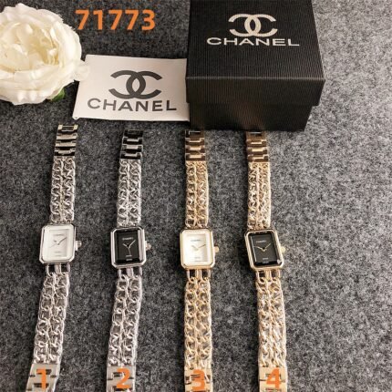 CHANEL watch with square small dial and metal steel chain strap