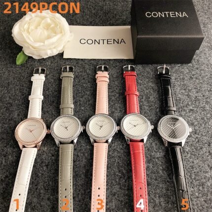 CONTANA watch with round diamond border minimalist dial and leather strap