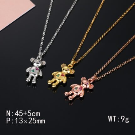 Tous stainless steel material Spanish bear colored gemstone inlaid necklace pendant