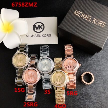 MK watch circular minimalist diamond border dial metal strap