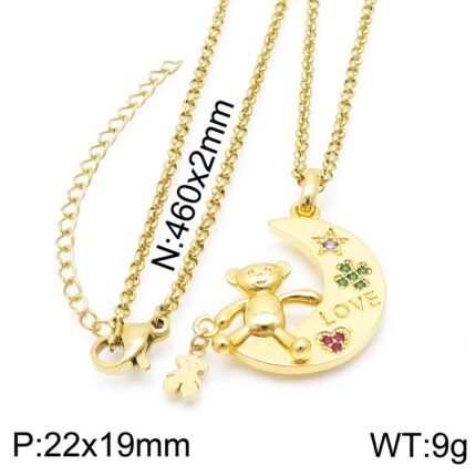 Tous stainless steel crescent bear colored gemstone inlaid necklace pendant