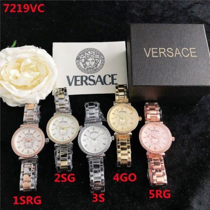 Versace watch circular minimalist diamond bezel dial with metal steel strip
