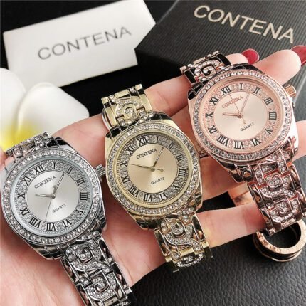 CONTANA watch with round diamond bezel and premium dial with steel band