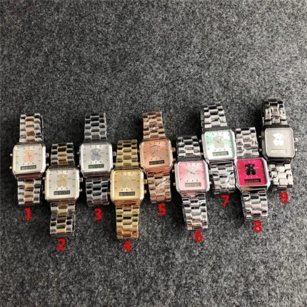 TOUS watch square peach silk bear pattern dial with metal steel strip