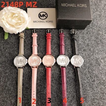 MK watch circular minimalist dial leather strap