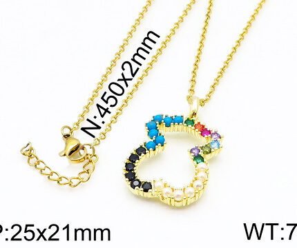 TOUS high quality stainless steel material Spanish bear colored gemstone inlaid necklace pendant