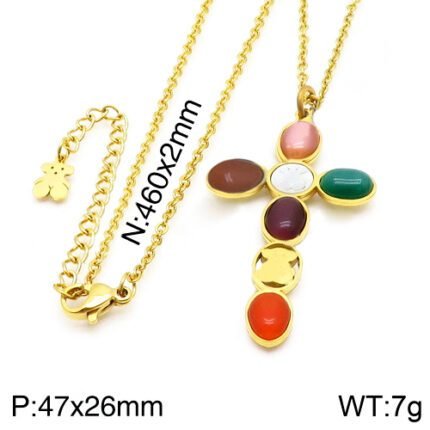 tous spanish bear stainless steel cross colored gemstone necklace pendant