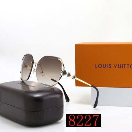 Lewis Vuitton Curved Lenses Metal Sunglasses Brown Gradient