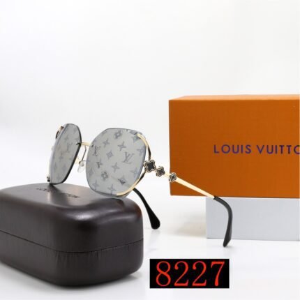 Louis Vuitton curved lenses, metal sunglasses, gray print