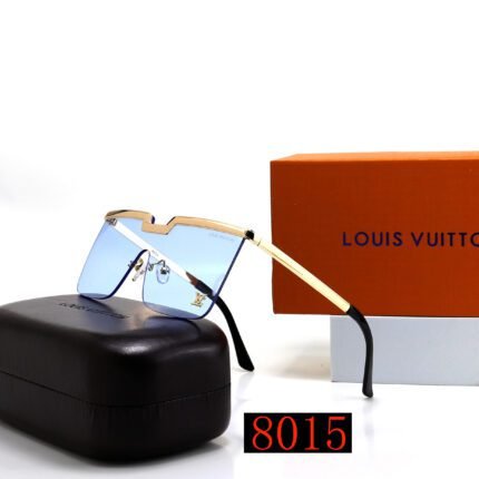 Louis Vuitton gold rimmed and sky blue lenses frameless sunglasses
