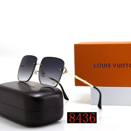 Louis Vuitton dark blue square metal bamboo decorated sunglasses