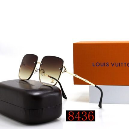 Louis Vuitton brown gradient square metal bamboo decorated sunglasses