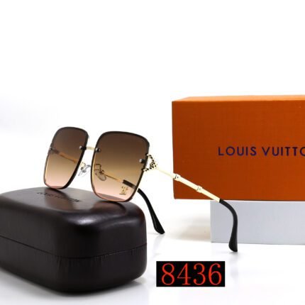 Louis Vuitton Brown Pink Gradient Square Metal Bamboo Decorative Sunglasses