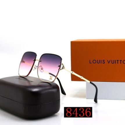 Louis Vuitton purple gradient square metal bamboo decorated sunglasses