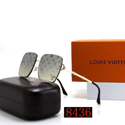 Louis Vuitton gray printed square metal bamboo decorative sunglasses