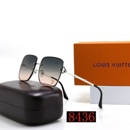 Louis Vuitton black and pink gradient square metal bamboo decorative sunglasses