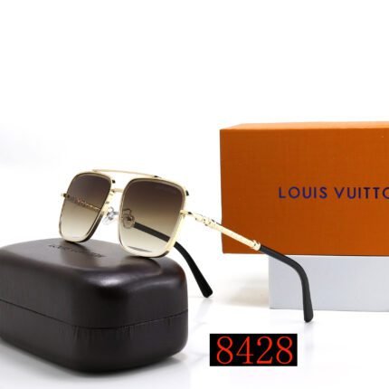 Louis Vuitton gold rimmed and brown gradient square double beam sunglasses