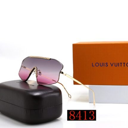 Louis Vuitton gray purple gradient jumpsuit irregular gold rimmed sunglasses