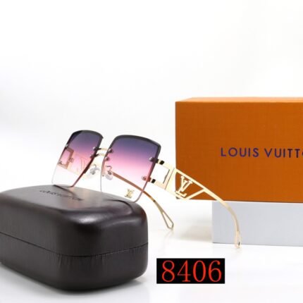 Louis Vuitton Pink Transparent Gradient Metal Hollow Letter Square Borderless Sunglasses