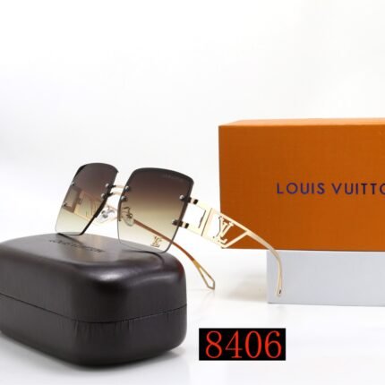 Louis Vuitton Brown Transparent Gradient Metal Hollow Letter Square Borderless Sunglasses