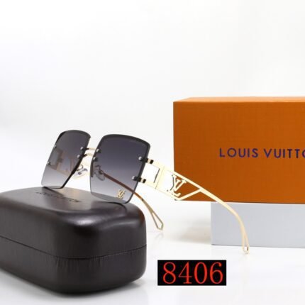 Louis Vuitton Dark Blue Gradient Metal Hollow Letter Square Borderless Sunglasses