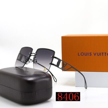 Louis Vuitton Dark Grey Gradient Black Edge Metal Hollow Letter Square Borderless Sunglasses