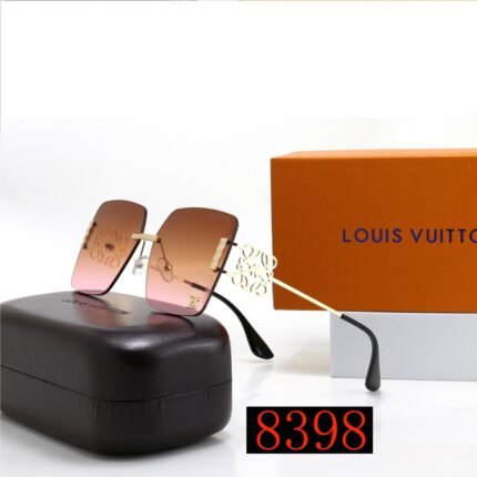 Louis Vuitton Brown Pink Gradient Gold Hollow Decoration Square Borderless Sunglasses