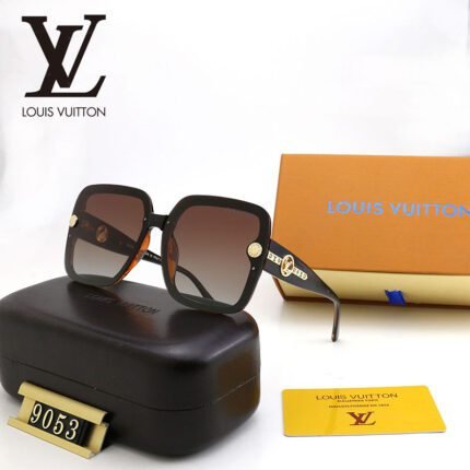 Louis Vuitton dark brown and brown gradient box metal logo decoration sunglasses