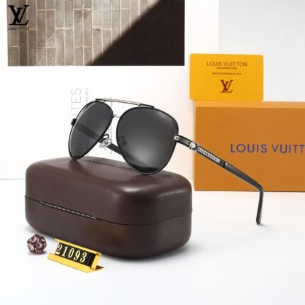 Louis Vuitton aviator black border embossed decoration and black lens sunglasses